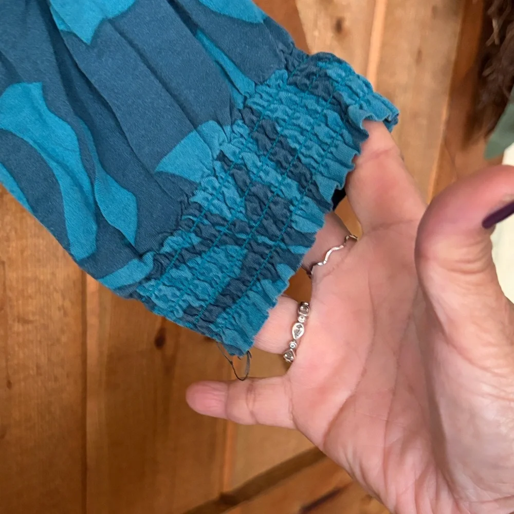 TANCO Teal Blue Tropical Print Button-Front Dress - Picture 2 of 6
